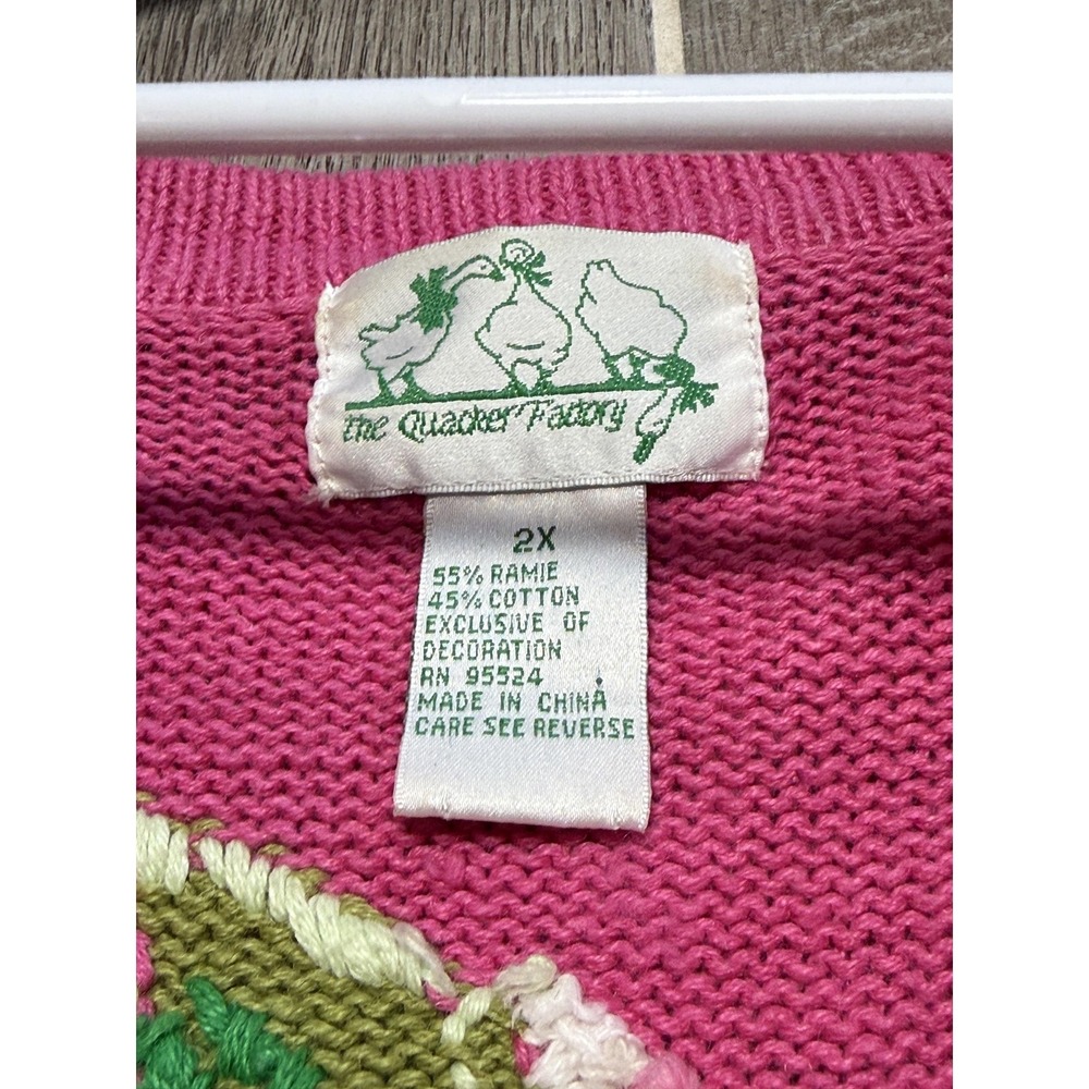 Quacker Factory Sweater Cardigan Womens 2X Pink Floral Embroidered Button Front - Picture 3 of 7